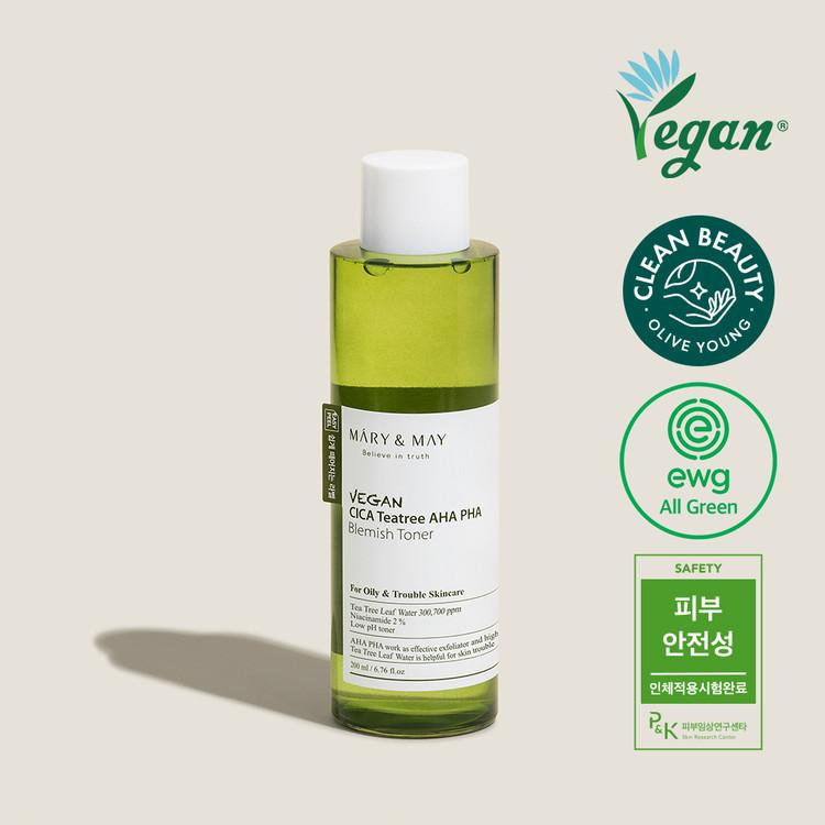 [MARY&MAY] Vegan CICA Tea Tree AHA PHA Blemish Toner - 200ml