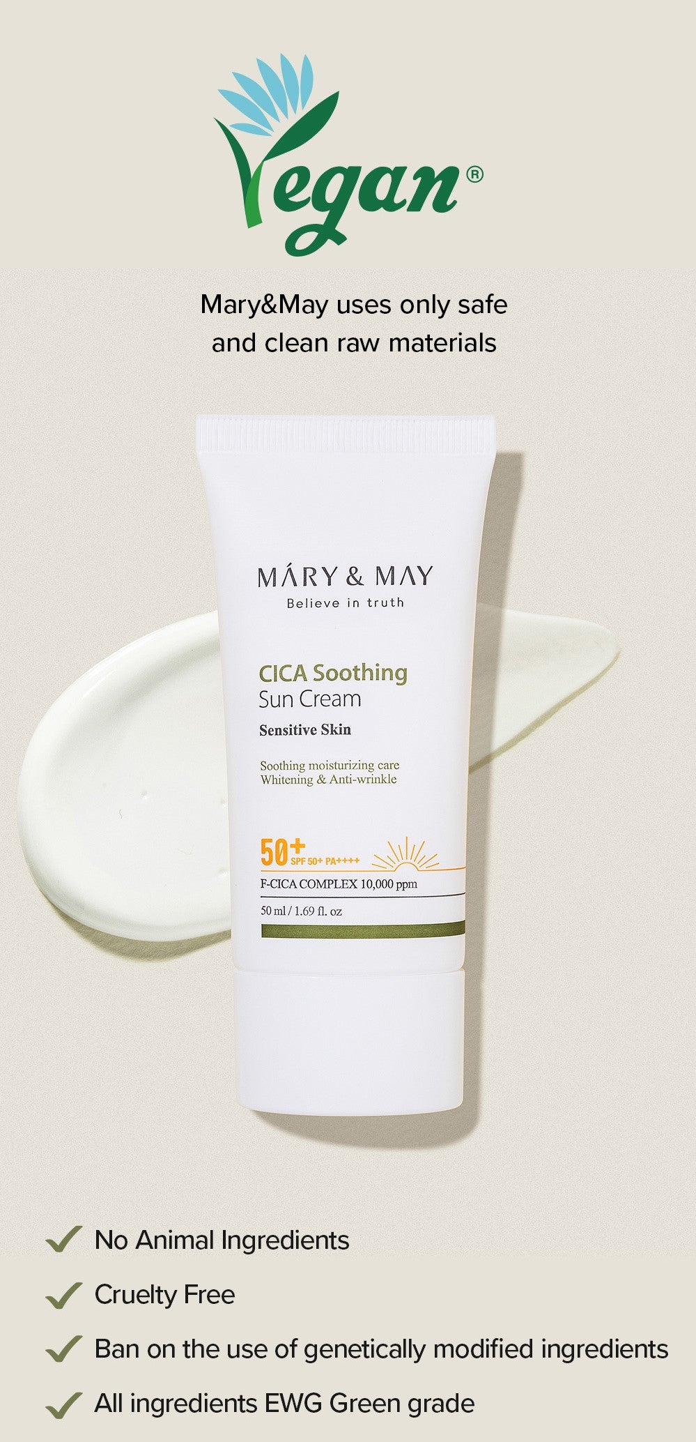 [MARY&MAY] CICA Soothing Sun Cream SPF50+ PA++++ - 50ml